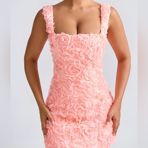 POSY Floral-Appliqué Corset Mini Dress in Coral - Size M - Picture 2 of 6